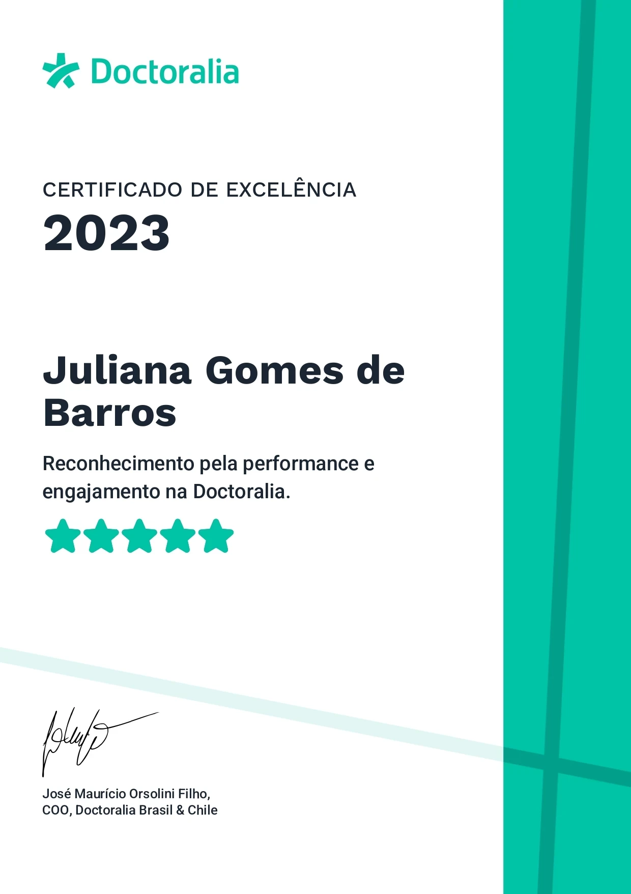 Certificado de Excelência 2023 - Doctorália.