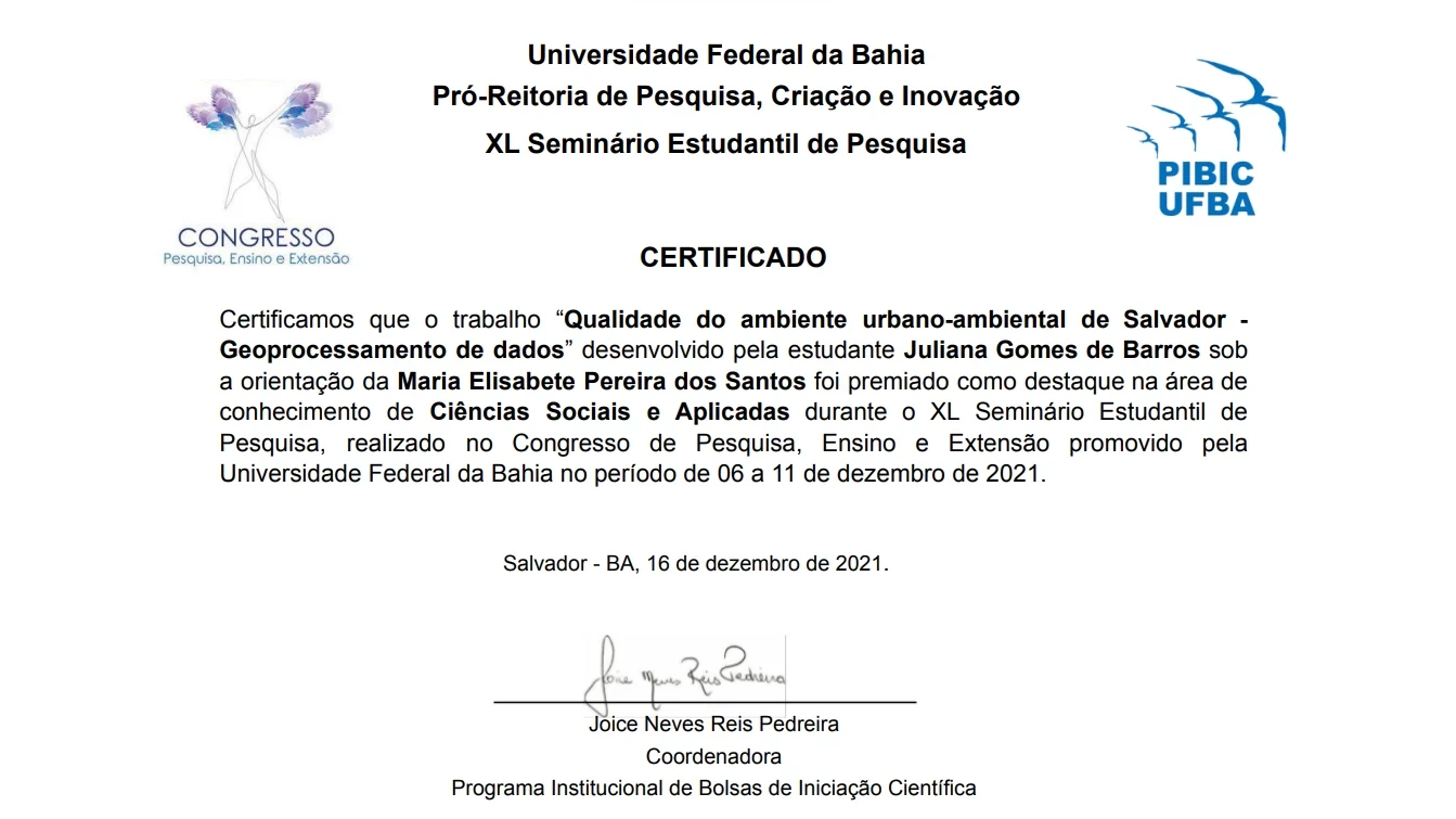 Prêmio Destaque na área de conhecimento de Ciências Sociais e Aplicadas (2021).